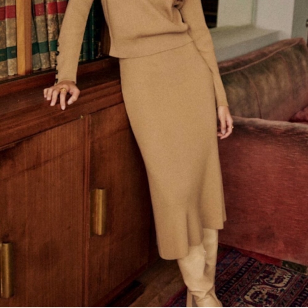 Sezane Naelle Sweater Skirt in Camel